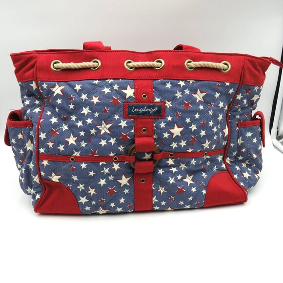 Longaberger Tote Bag Large Americana Rope Handles Quilted Red Blue Patriotic - Picture 2 of 14